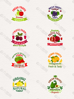 8组卡通彩色新鲜水果标签设计