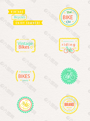 小清新卡通自行车标签元素
