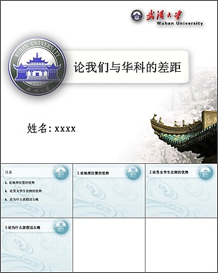 武汉大学毕业论文答辩通用背景PPT模板