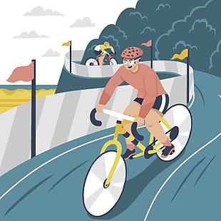 自行车比赛卡通插画图片