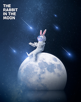 月亮上的月兔卡通插画模板
