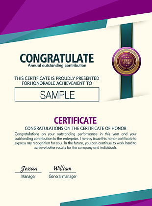 紫色高级商务荣誉证书模板下载