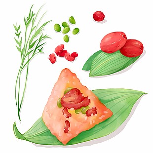手绘端午节包粽子食材插画元素下载
