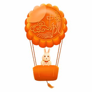 创意可爱兔子坐月饼热气球中秋节元素设计