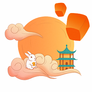 简约中国风手绘插画兔子月亮中秋节素材设计
