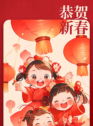 恭贺新春喜迎龙年可爱插画海报素材