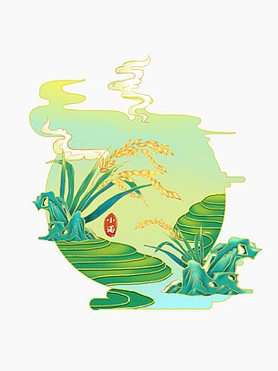 古典国风传统节气之小满手绘水稻素材