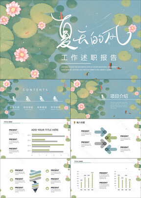 精美夏天的风主题工作述职报告PPT模板