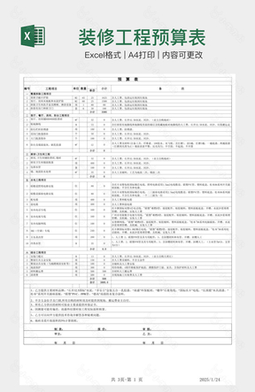 装修工程预算表