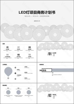 白色商务风LED灯项目策划书商务计划书PPT模板下载