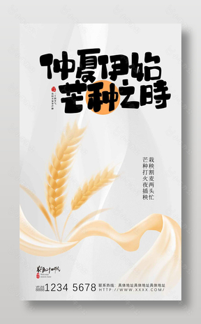 简约风芒种之时节气宣传海报设计