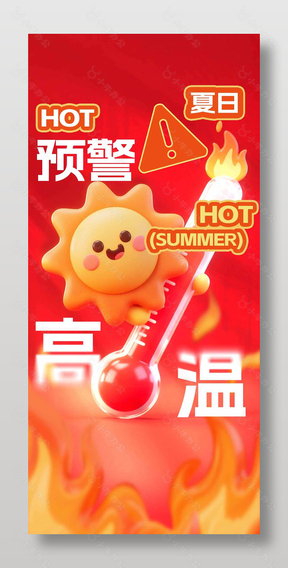 夏日高温预警红色创意海报设计