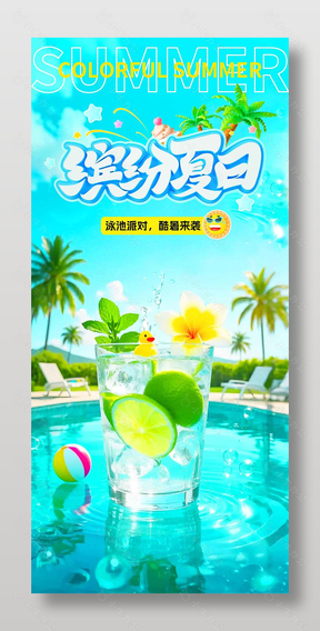 缤纷夏日泳池派对活动宣传海报设计