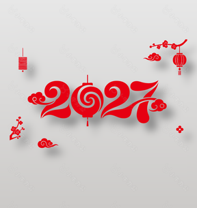 2027剪纸风红色装饰图案设计